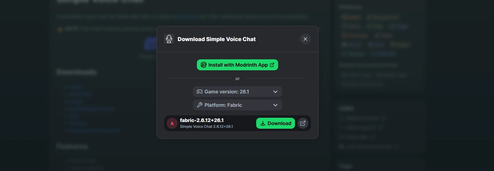 Page Modrinth Simple Voice Chat
